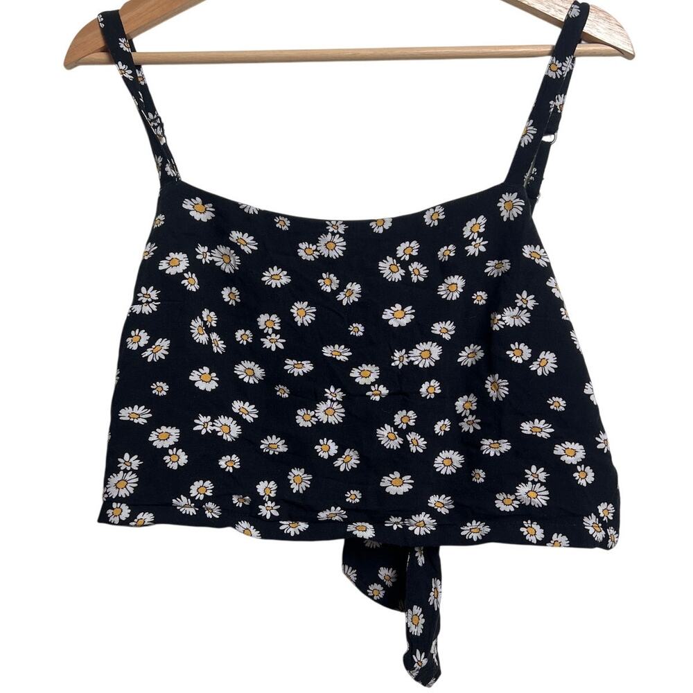 Hollister Floral Black Tank Top Women's Back Tie Size Medium
